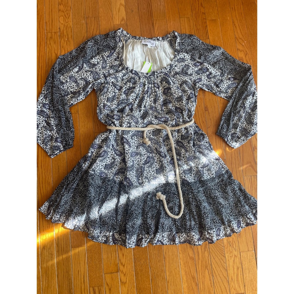Sam Edelman Mini Dress Womens Medium Paisley Fields Boho Rainey Scoop Belted NWT
